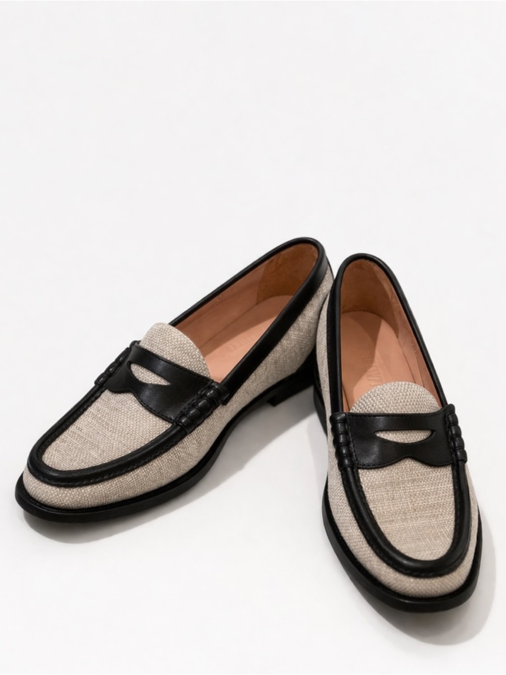 J.Crew Winona Penny Loafers Spanish Canvas Leather Trim Tan Black 8.5